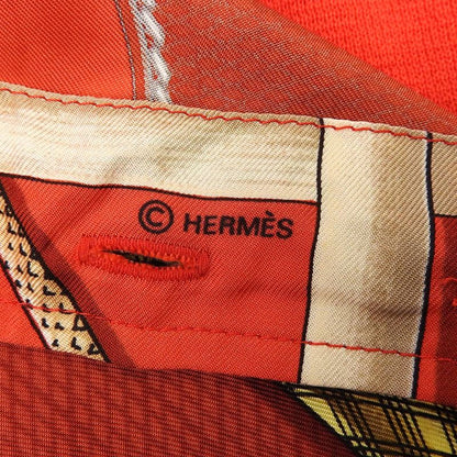 Hermes Vintage Silk Cotton Twill Raine Stick Pattern Shell Button Long Sleeve