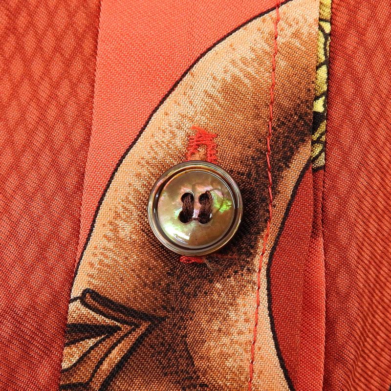 Hermes Vintage Silk Cotton Twill Raine Stick Pattern Shell Button Long Sleeve