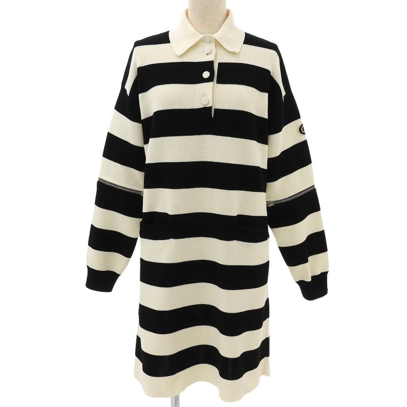 Gucci 22SS 731592 100% Cotton Striped With Logo Patch 2WAY Sleeve Zip Knit