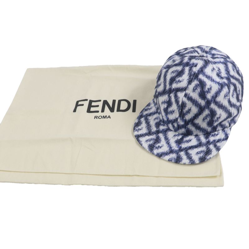 Fendi Fxq961 100% Silk Total Pattern Hat Baseball Cap Blue White 58 Storage
