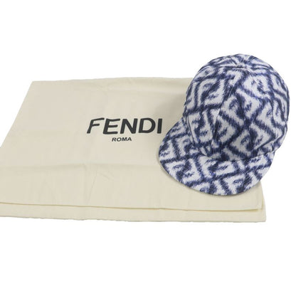 Fendi Fxq961 100% Silk Total Pattern Hat Baseball Cap Blue White 58 Storage