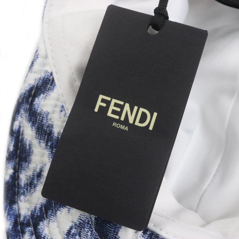 Fendi Fxq961 100% Silk Total Pattern Hat Baseball Cap Blue White 58 Storage