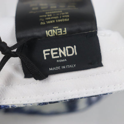 Fendi Fxq961 100% Silk Total Pattern Hat Baseball Cap Blue White 58 Storage