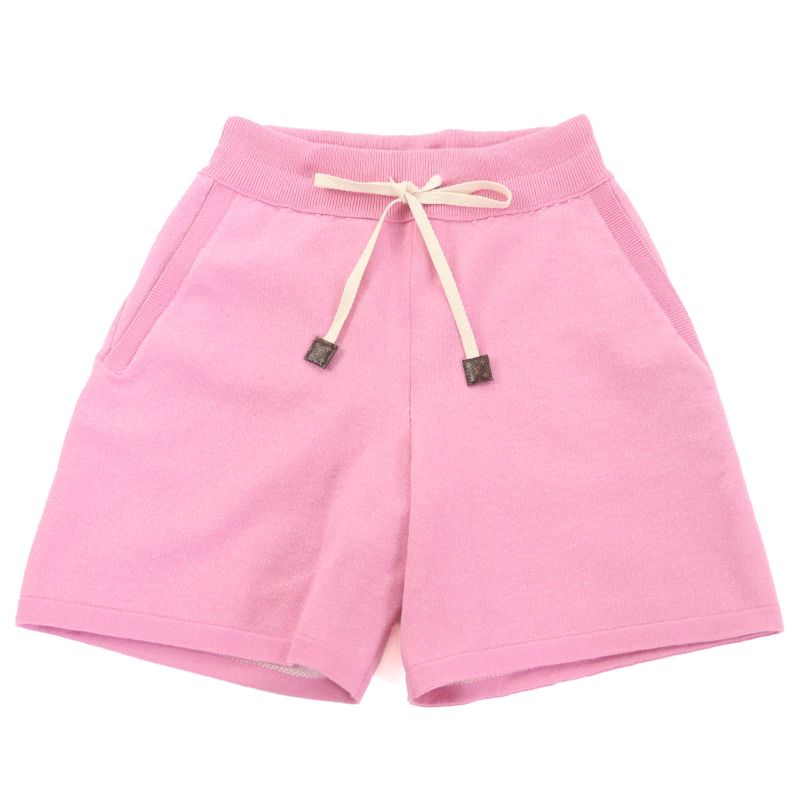 Louis Vuitton Cashmere Pockets Logo Embroidery Cord Top Monogram Shorts Pink