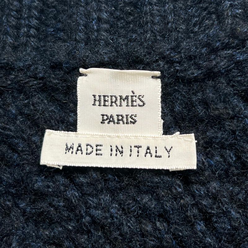 Hermes Cashmere Wool Cable-knit Long-sleeved Knitted Sweater Dark Navy 34 Made
