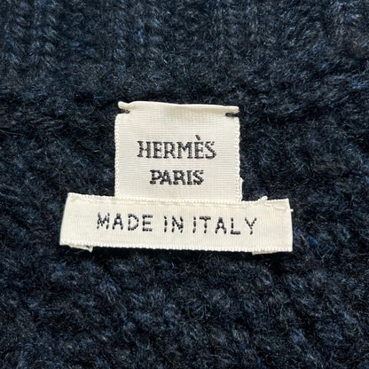 Hermes Cashmere Wool Cable-knit Long-sleeved Knitted Sweater Dark Navy 34 Made
