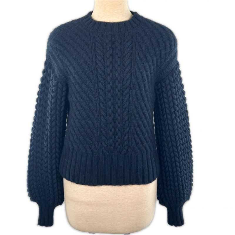 Hermes Cashmere Wool Cable-knit Long-sleeved Knitted Sweater Dark Navy 34 Made