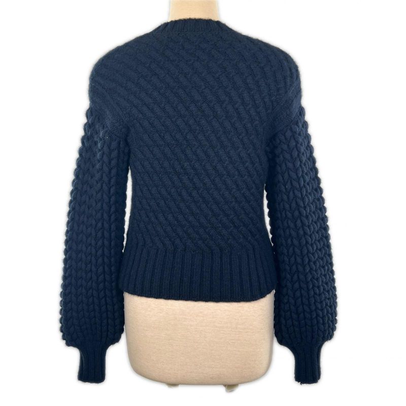 Hermes Cashmere Wool Cable-knit Long-sleeved Knitted Sweater Dark Navy 34 Made