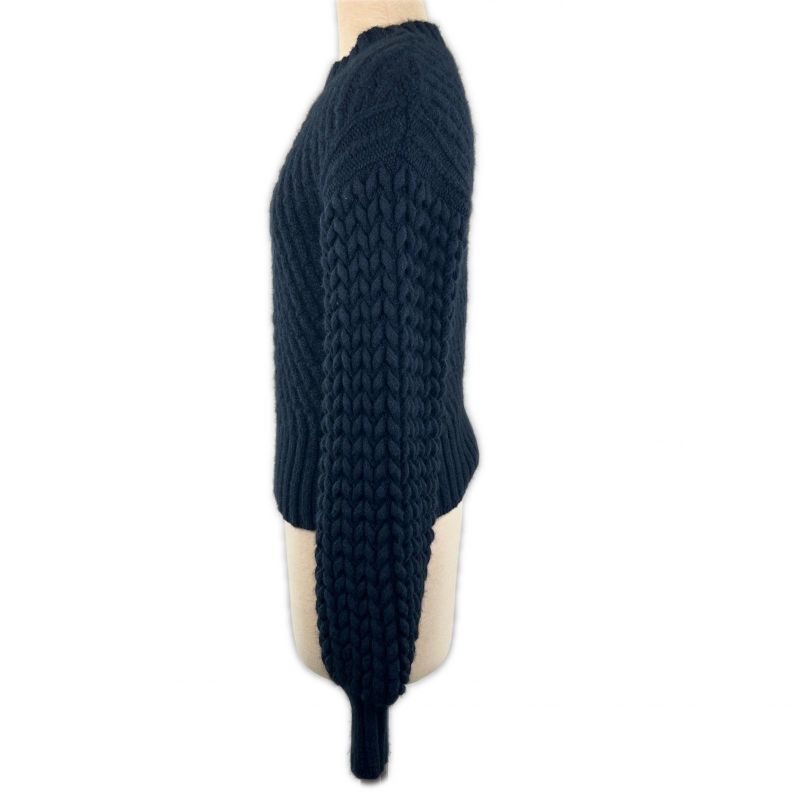 Hermes Cashmere Wool Cable-knit Long-sleeved Knitted Sweater Dark Navy 34 Made
