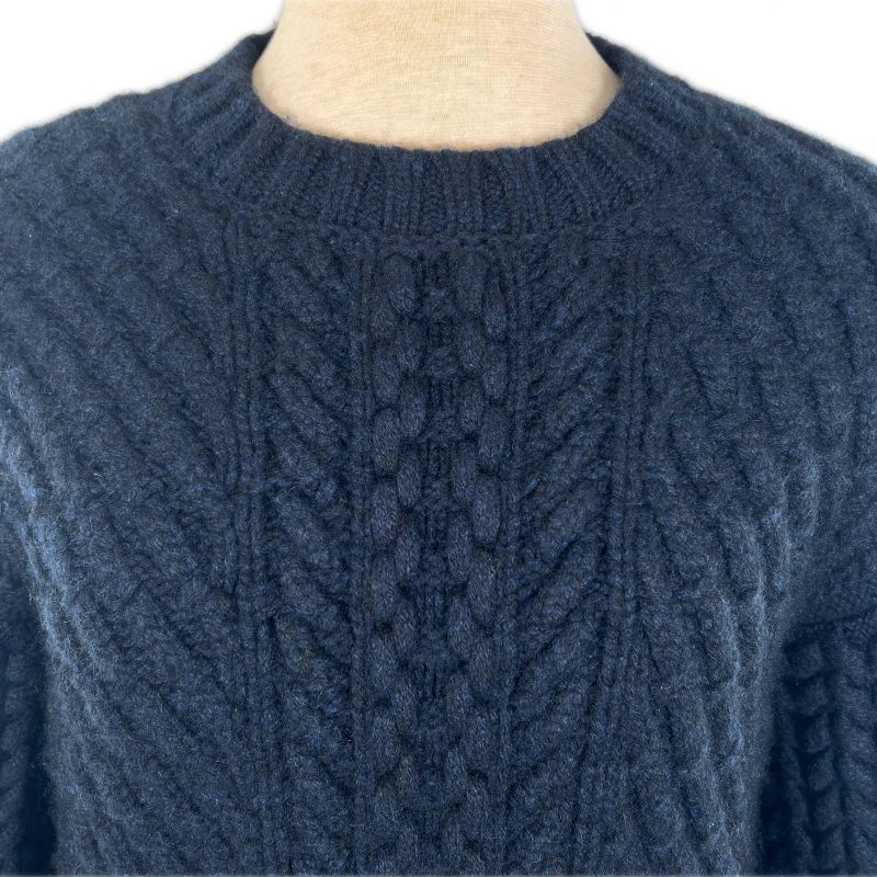Hermes Cashmere Wool Cable-knit Long-sleeved Knitted Sweater Dark Navy 34 Made