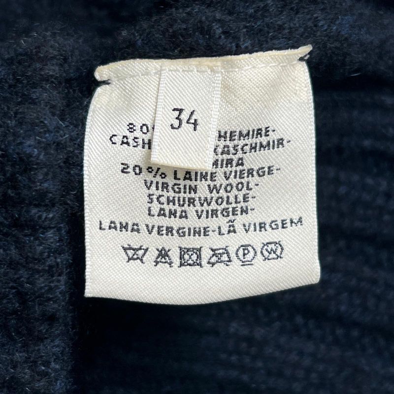 Hermes Cashmere Wool Cable-knit Long-sleeved Knitted Sweater Dark Navy 34 Made