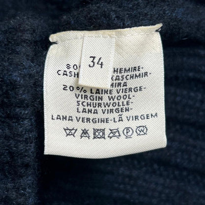 Hermes Cashmere Wool Cable-knit Long-sleeved Knitted Sweater Dark Navy 34 Made