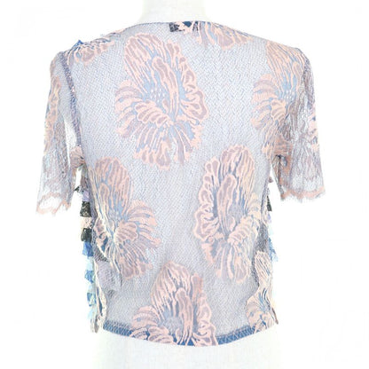CHANEL P53043 Floral Lace Short Sleeve Top With Coco Mark Hardware Pink Beige