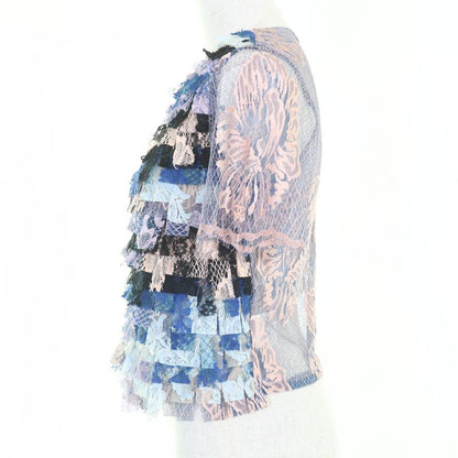 CHANEL P53043 Floral Lace Short Sleeve Top With Coco Mark Hardware Pink Beige