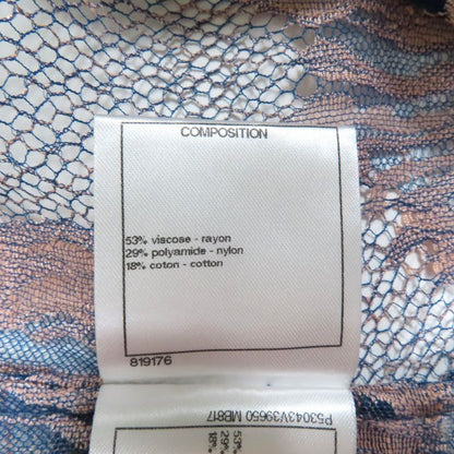 CHANEL P53043 Floral Lace Short Sleeve Top With Coco Mark Hardware Pink Beige