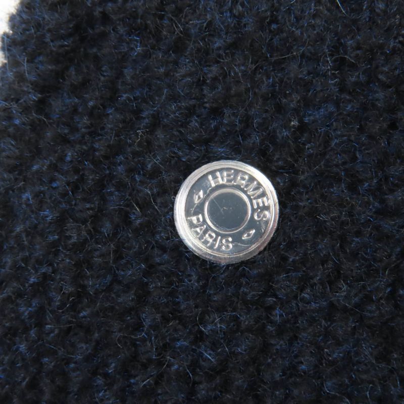 Hermes Cashmere Silver Hardware Serie Hardware Knit Gloves Navy S With Box Made
