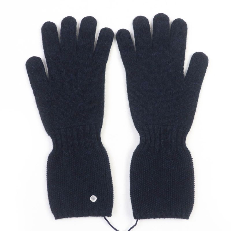 Hermes Cashmere Silver Hardware Serie Hardware Knit Gloves Navy S With Box Made