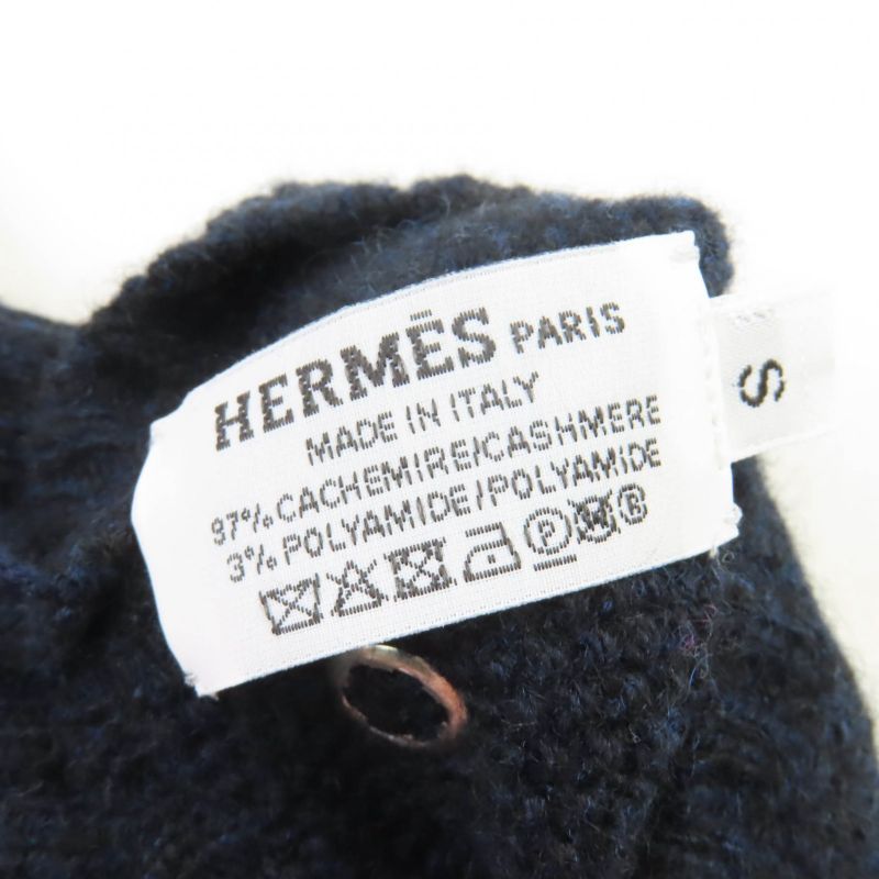 Hermes Cashmere Silver Hardware Serie Hardware Knit Gloves Navy S With Box Made