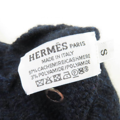 Hermes Cashmere Silver Hardware Serie Hardware Knit Gloves Navy S With Box Made
