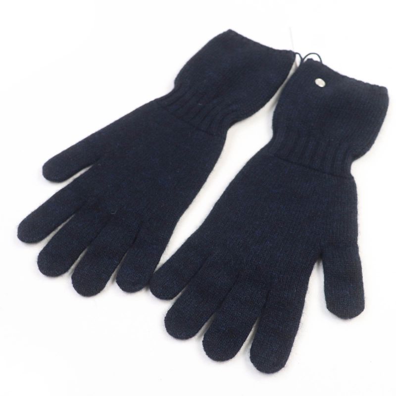 Hermes Cashmere Silver Hardware Serie Hardware Knit Gloves Navy S With Box Made