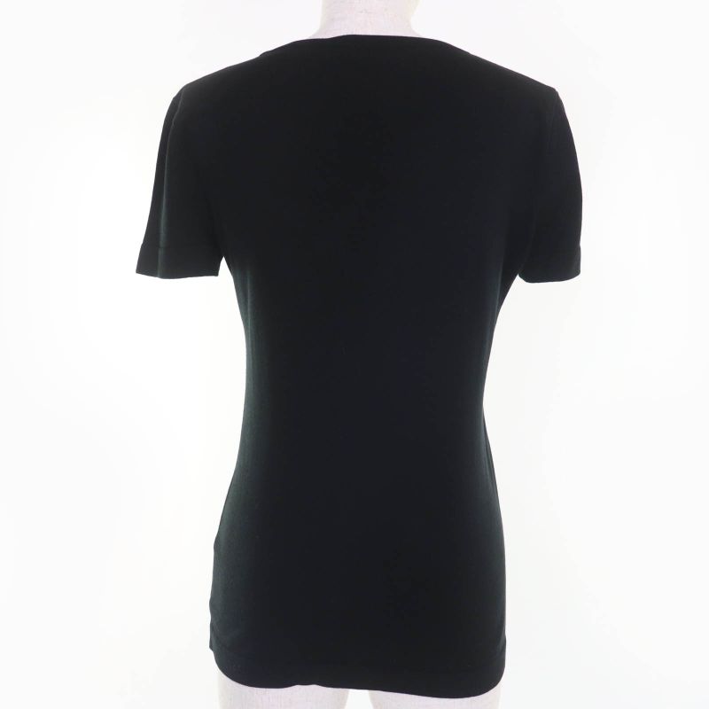CHANEL Vintage 95P P04540 100% Cotton Coco Mark Short Sleeve Knit Top Black 38