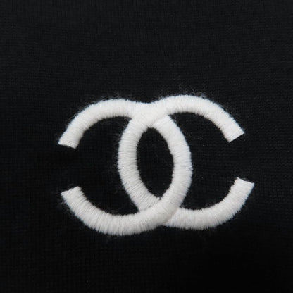 CHANEL Vintage 95P P04540 100% Cotton Coco Mark Short Sleeve Knit Top Black 38