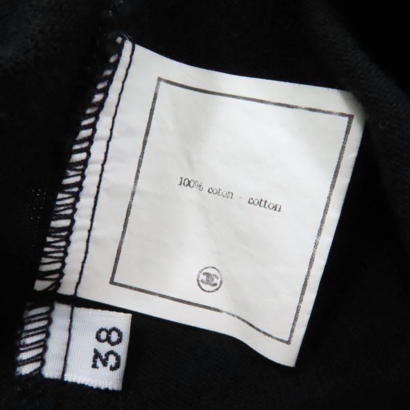 CHANEL Vintage 95P P04540 100% Cotton Coco Mark Short Sleeve Knit Top Black 38