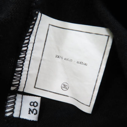 CHANEL Vintage 95P P04540 100% Cotton Coco Mark Short Sleeve Knit Top Black 38