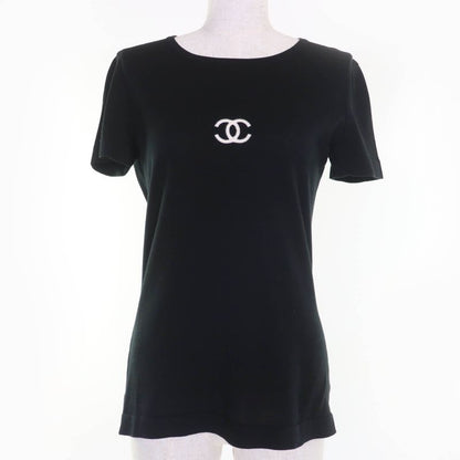 CHANEL Vintage 95P P04540 100% Cotton Coco Mark Short Sleeve Knit Top Black 38