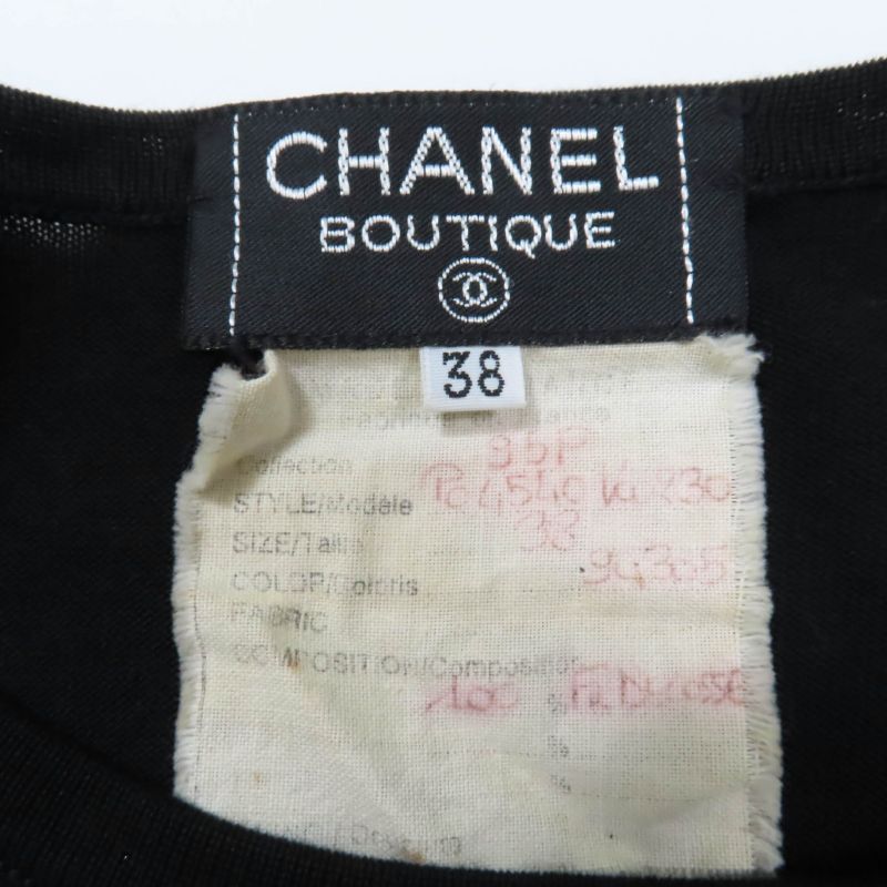 CHANEL Vintage 95P P04540 100% Cotton Coco Mark Short Sleeve Knit Top Black 38