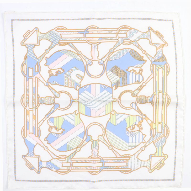 Hermes Carre Geant45 Gavroche Tattersall Zigzag Silk 100% Blanc/bleu CIEL Scarf