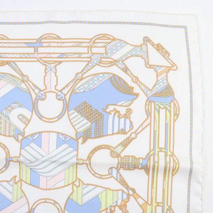 Hermes Carre Geant45 Gavroche Tattersall Zigzag Silk 100% Blanc/bleu CIEL Scarf