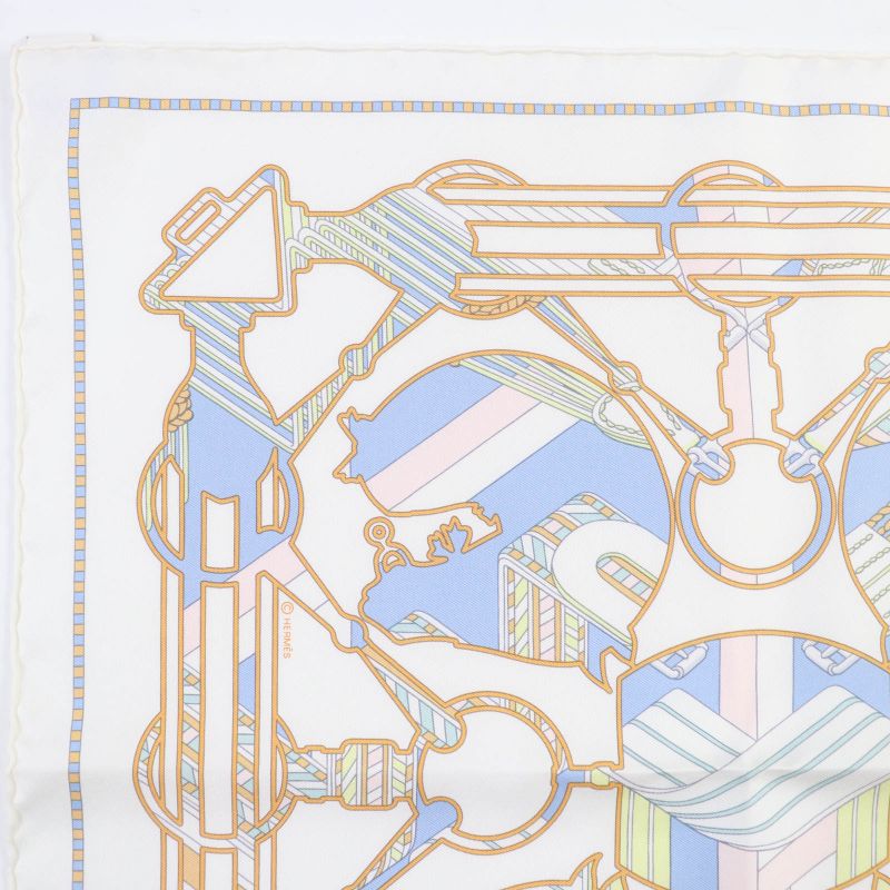Hermes Carre Geant45 Gavroche Tattersall Zigzag Silk 100% Blanc/bleu CIEL Scarf