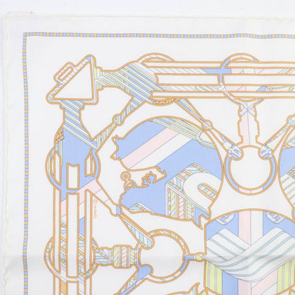 Hermes Carre Geant45 Gavroche Tattersall Zigzag Silk 100% Blanc/bleu CIEL Scarf
