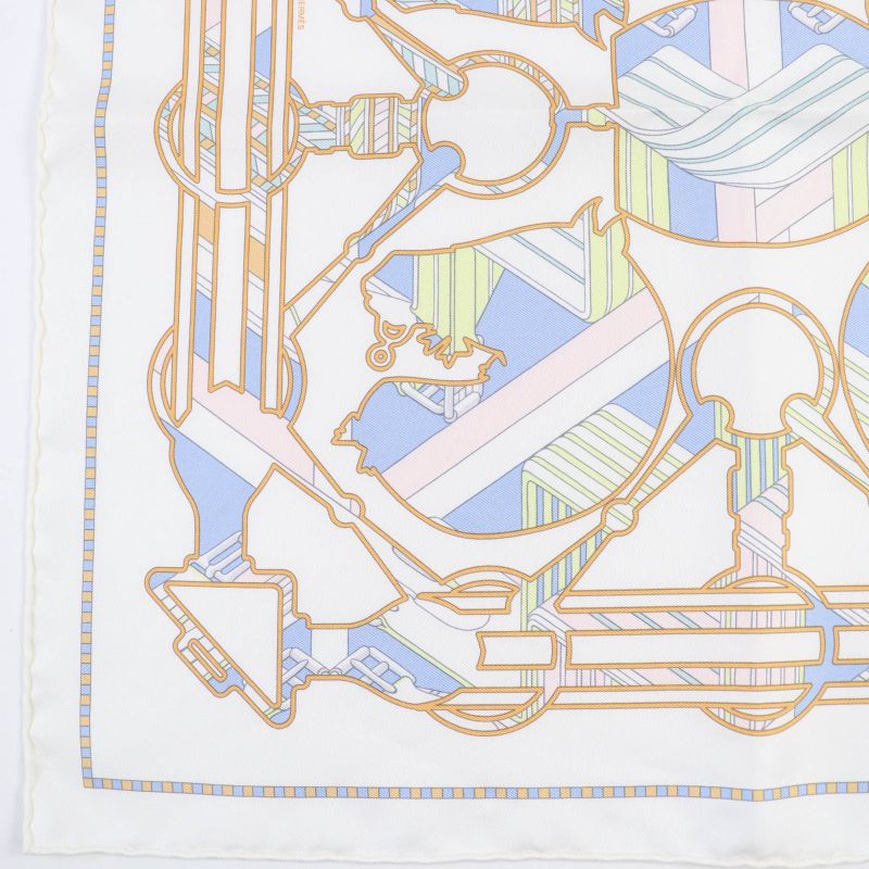 Hermes Carre Geant45 Gavroche Tattersall Zigzag Silk 100% Blanc/bleu CIEL Scarf
