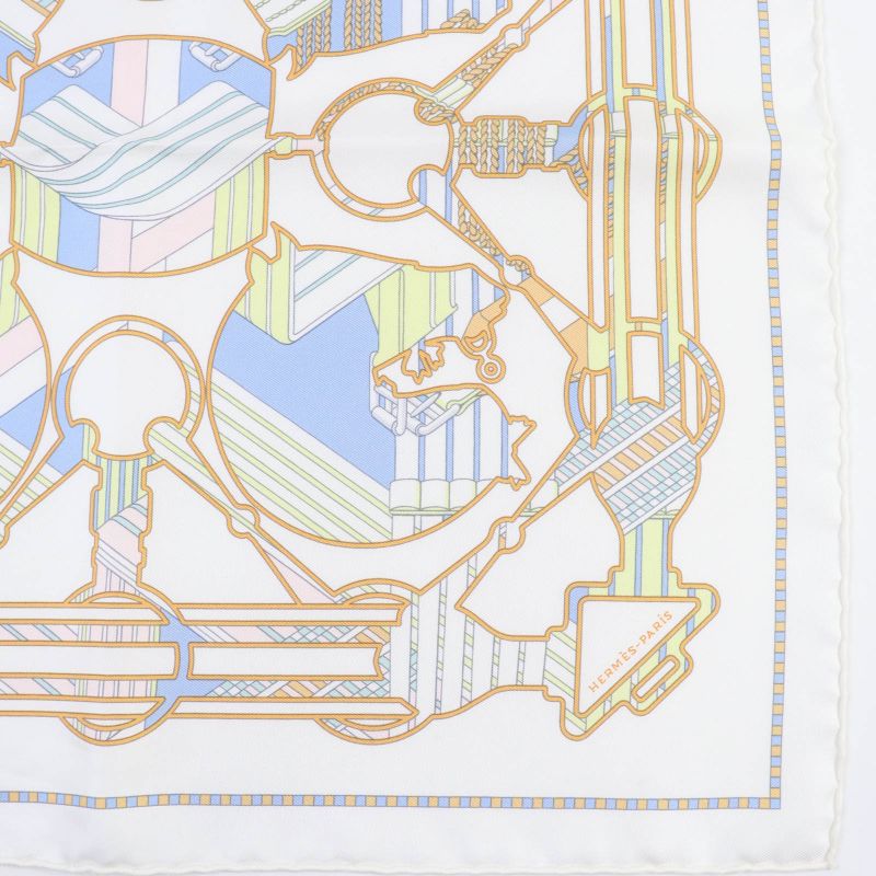 Hermes Carre Geant45 Gavroche Tattersall Zigzag Silk 100% Blanc/bleu CIEL Scarf