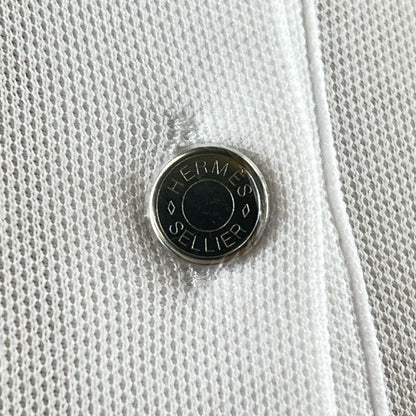 Hermes Serie Button Piping Design Short Sleeve Polo Shirt White L Made In