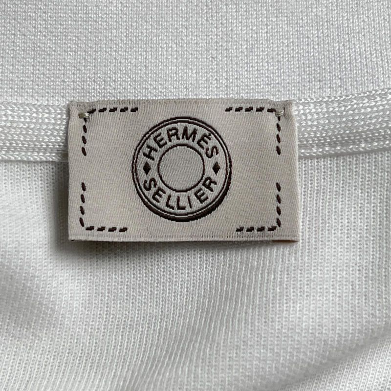 Hermes Serie Button Piping Design Short Sleeve Polo Shirt White L Made In