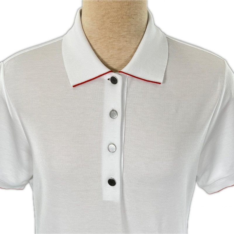 Hermes Serie Button Piping Design Short Sleeve Polo Shirt White L Made In