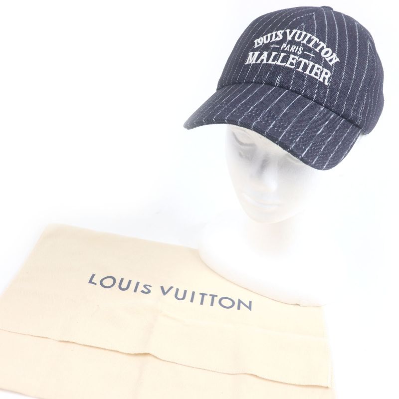 Louis Vuitton 2025 M5146l Cap Denim Stripe Baseball Cap Hat Navy Storage With