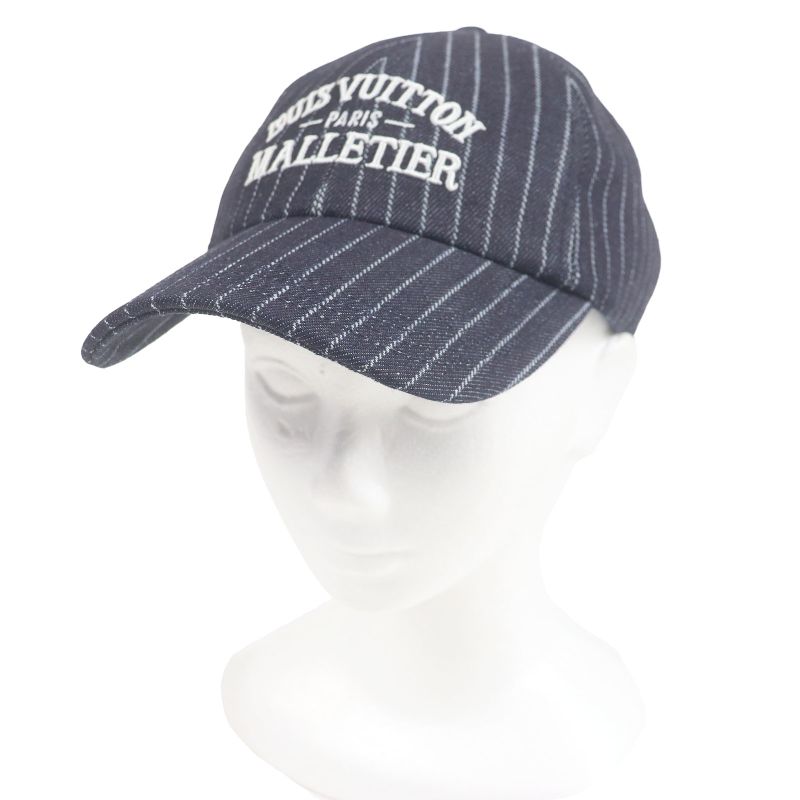 Louis Vuitton 2025 M5146l Cap Denim Stripe Baseball Cap Hat Navy Storage With