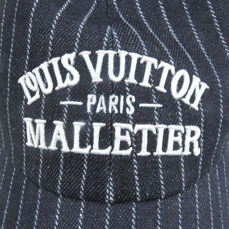 Louis Vuitton 2025 M5146l Cap Denim Stripe Baseball Cap Hat Navy Storage With