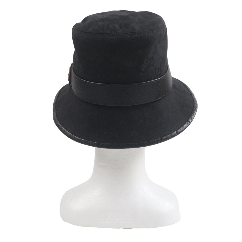 Gucci 576587 GG Canvas Leather Use GG Marmont Hat Bucket Hat Black M (58cm