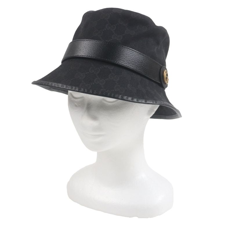 Gucci 576587 GG Canvas Leather Use GG Marmont Hat Bucket Hat Black M (58cm
