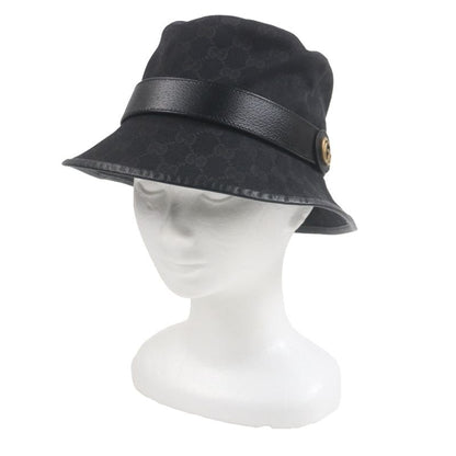 Gucci 576587 GG Canvas Leather Use GG Marmont Hat Bucket Hat Black M (58cm