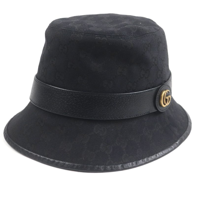 Gucci 576587 GG Canvas Leather Use GG Marmont Hat Bucket Hat Black M (58cm
