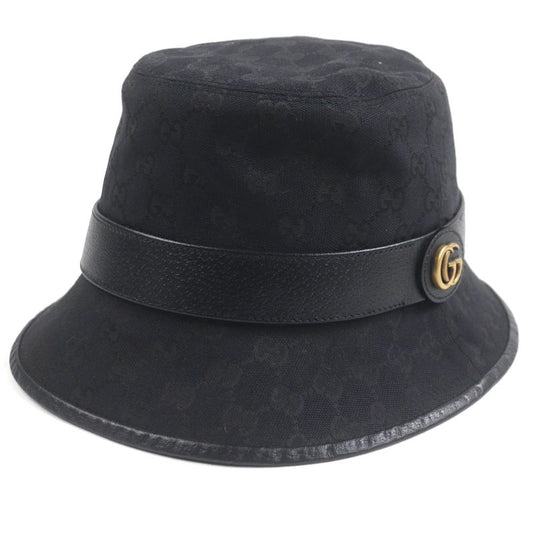 Gucci 576587 GG Canvas Leather Use GG Marmont Hat Bucket Hat Black M (58cm