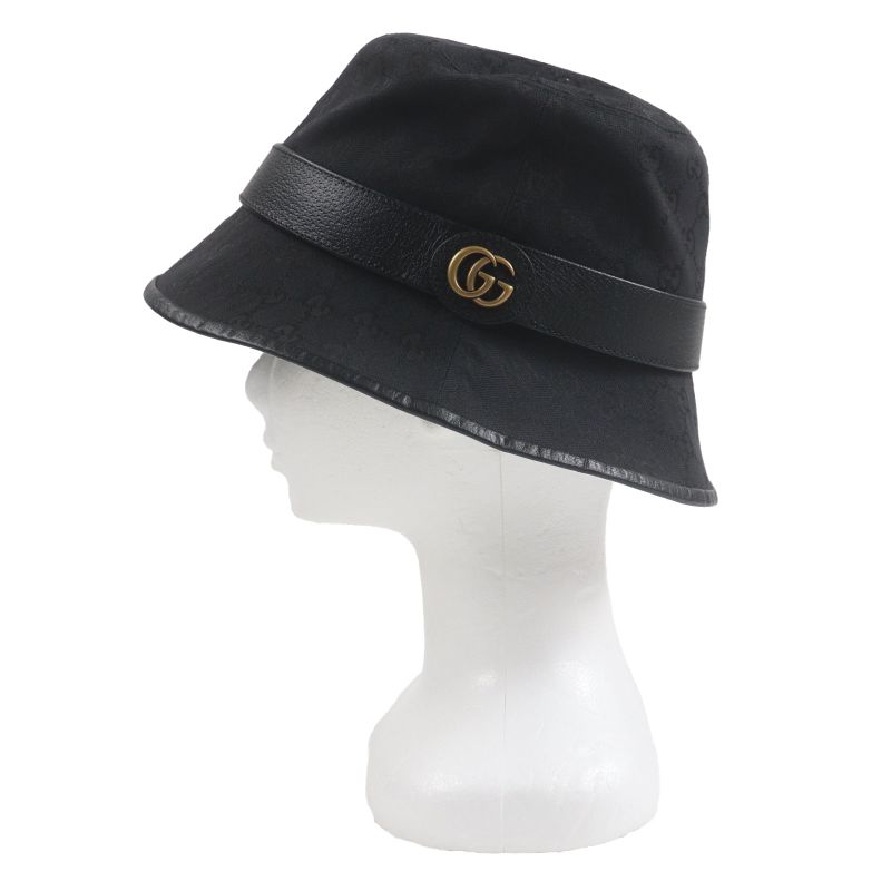 Gucci 576587 GG Canvas Leather Use GG Marmont Hat Bucket Hat Black M (58cm