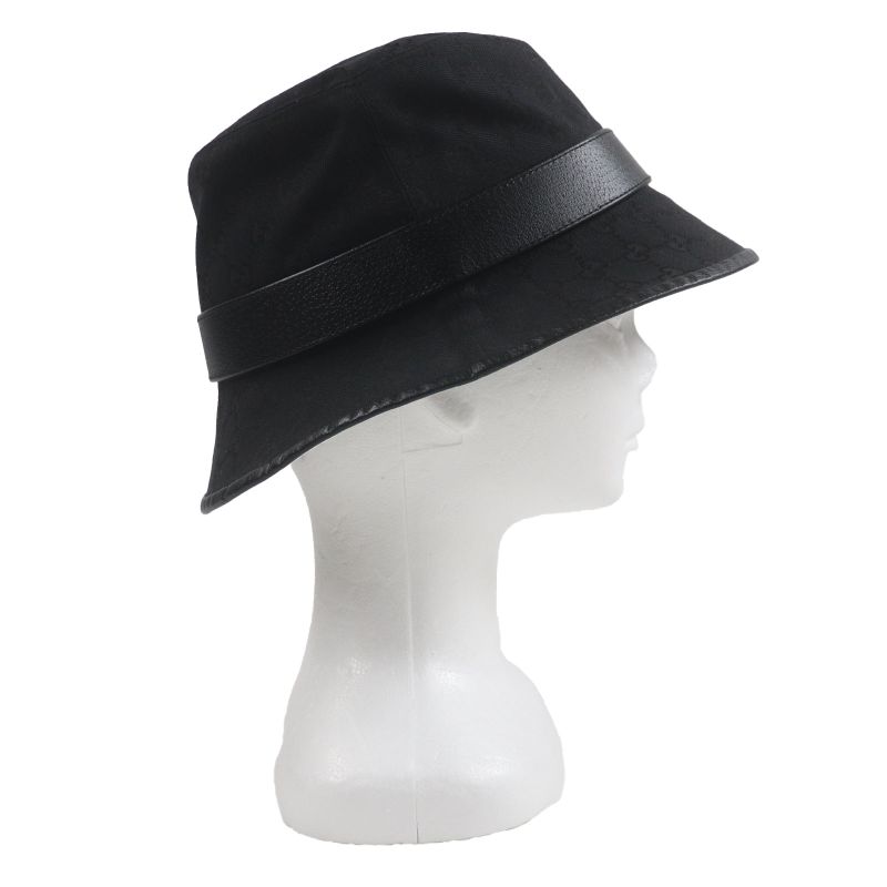 Gucci 576587 GG Canvas Leather Use GG Marmont Hat Bucket Hat Black M (58cm