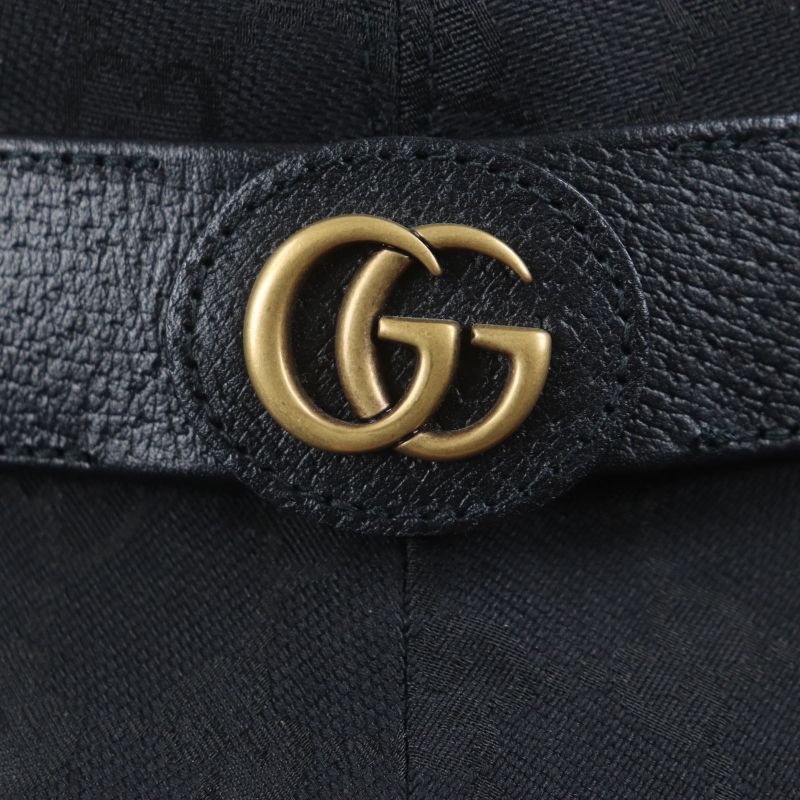 Gucci 576587 GG Canvas Leather Use GG Marmont Hat Bucket Hat Black M (58cm
